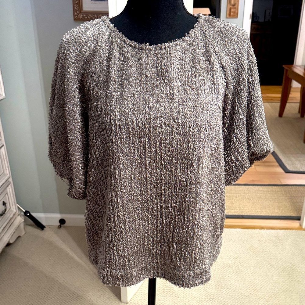 Elegant Metallic Gray Old Money Women's Top with back zip closure
